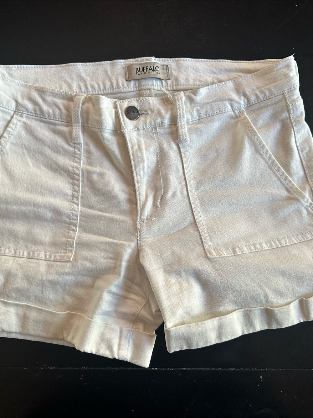 Buffalo David Bitton White Denim Cuffed Pocket Shorts